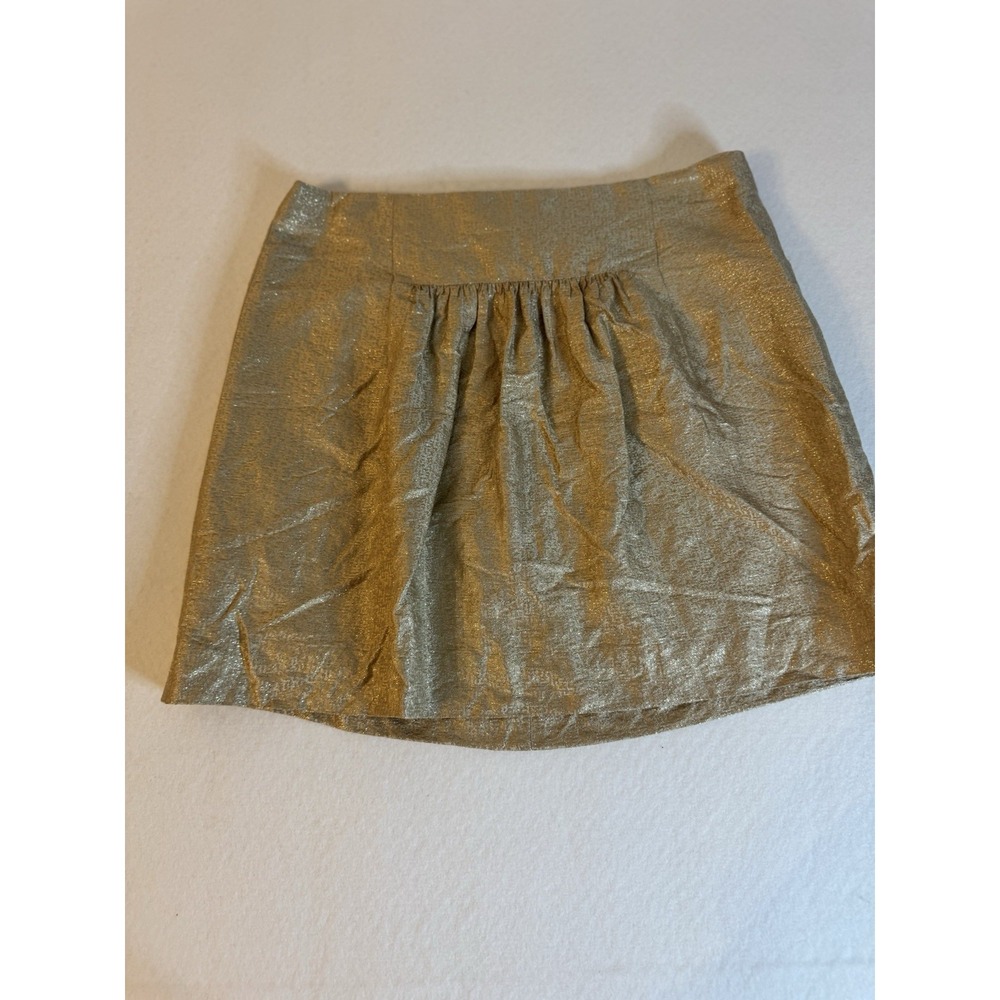 J.Crew Metallic Gold Silk Blend Pleated Mini Skirt Size 4 Holiday Party Shimmer